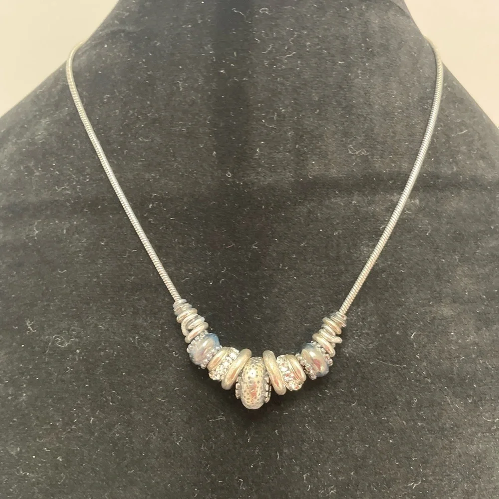 Chico’s Silver Tone Necklace with Beaded and Rhinestone Accents
